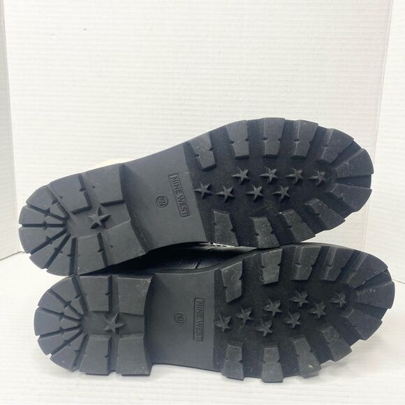 Nine West Womens Size 9.5 Rima Black Faux Leather Combat Boots Lug Sole - Picture 9 of 10